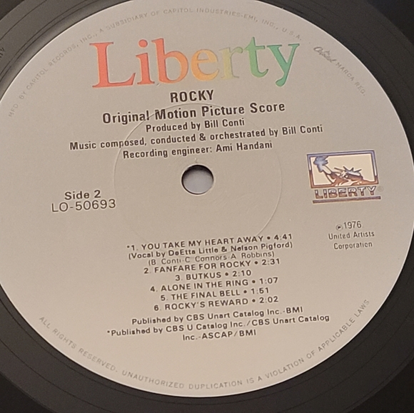 Original Motion Picture Score Rocky vintage vinyl album. Black white LP pristine - Picture 2 of 7